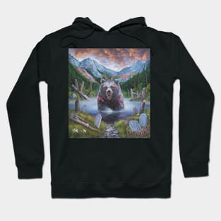 watercolor zombie bear in lake with horns Hoodie